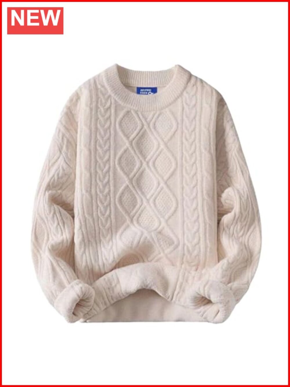 Oversized Vintage Cable Knit Crewneck Pullover Sweater